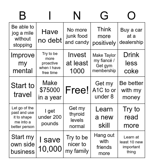 My Goals 2025 Bingo Card