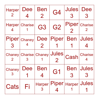 Christmas Family Bingo Card