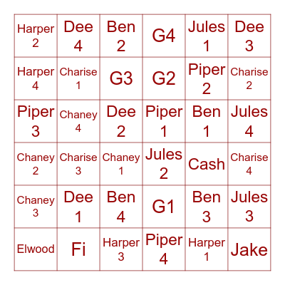 Christmas Family Bingo Card