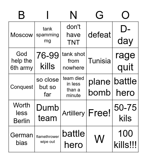 Enlisted German  Bingo Card