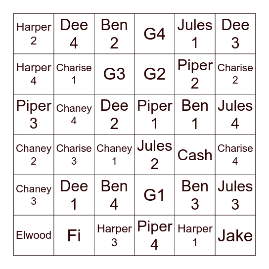Christmas Family Bingo Card