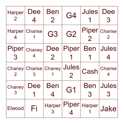 Christmas Family Bingo Card