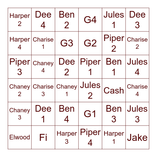 Christmas Family Bingo Card
