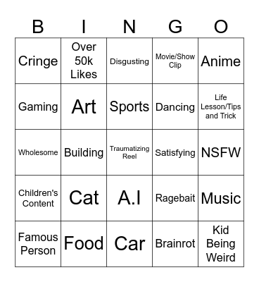 Instagram Binguo Bingo Card