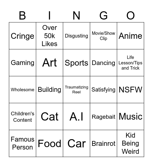 Instagram Binguo Bingo Card