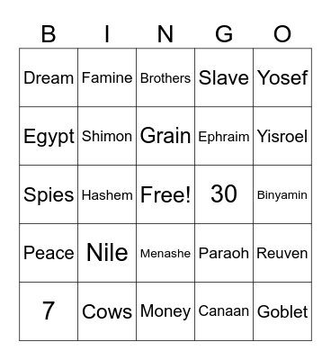 Miketz Bingo Card