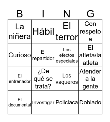 Tiempo Libre Bingo Card