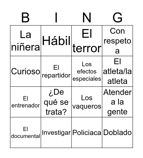 Tiempo Libre Bingo Card