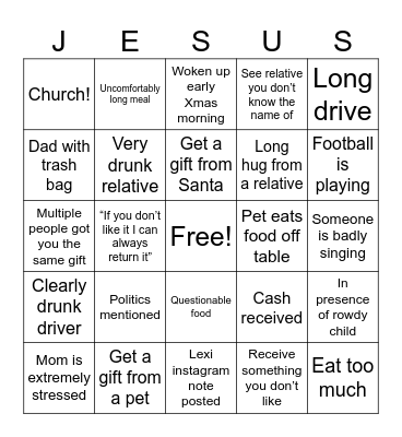 Christmas (eve) Joys Bingo Card