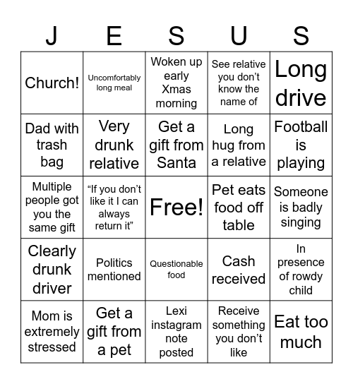 Christmas (eve) Joys Bingo Card