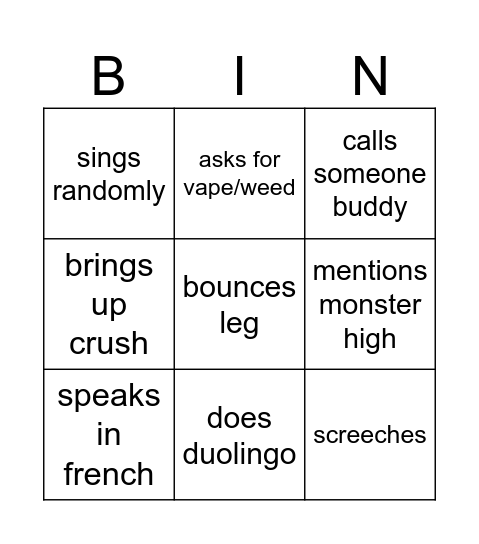 Untitled Bingo Card