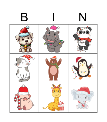 Christmas Animals Bingo Card