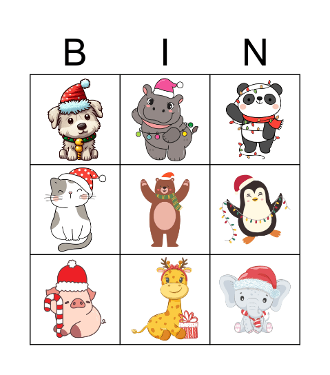 Christmas Animals Bingo Card
