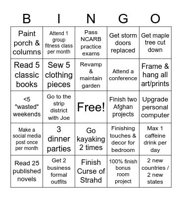 New Year's Resolution BINGO Card