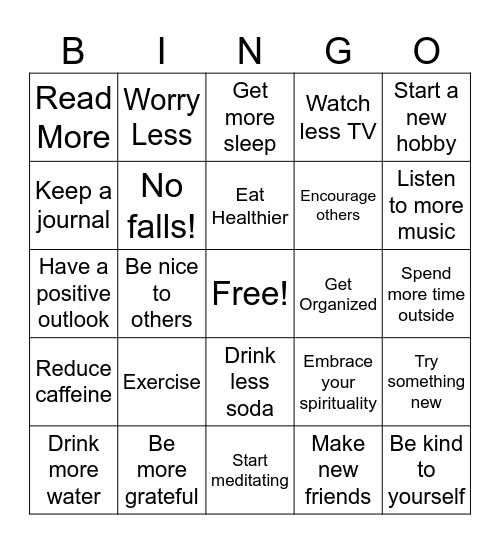 New Year's Resolution BINGO Card