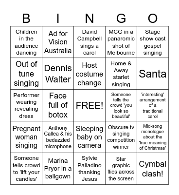 Carols by Candlelight BINGO Card