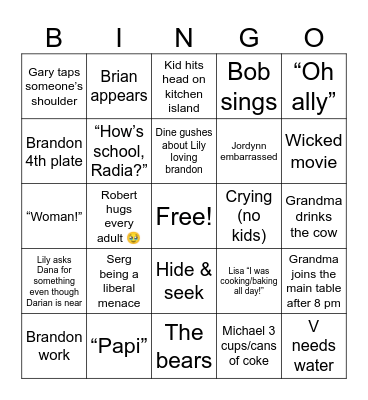 Xmas eve Bingo Card