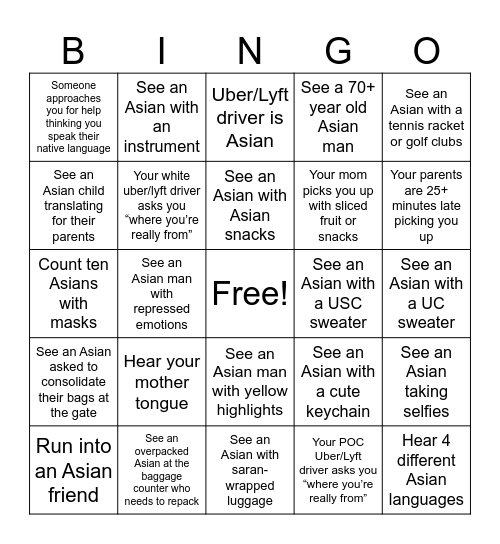 LAX Azn Bingo Card