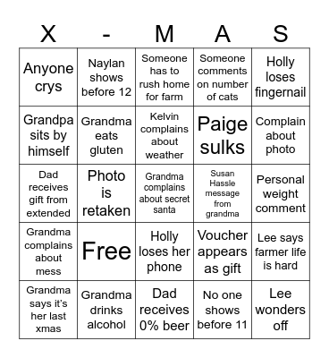I LOVE CHRISTMAS WITH FAMILY Bingo Card