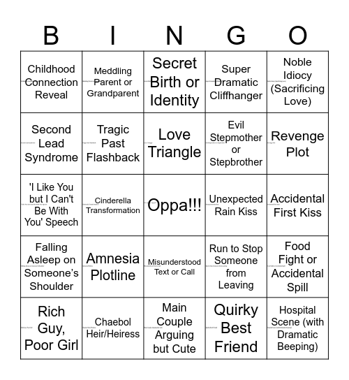 AABALLER-KDrama Bingo Card