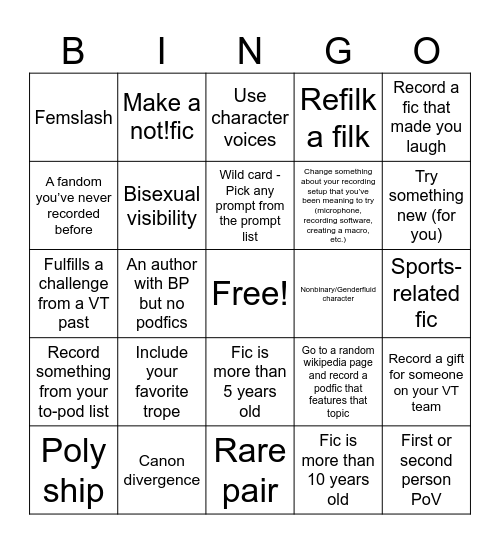 BYOB Voicteam Bingo Card