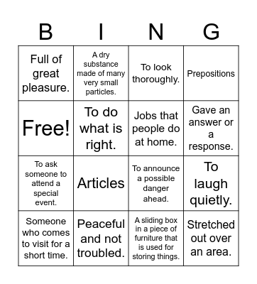 Week 17 Vocabulary Bingo Card