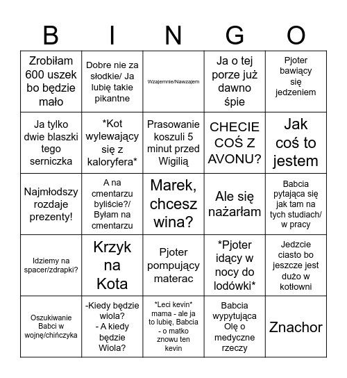 Świąteczne bingo Kołwzanów Bingo Card