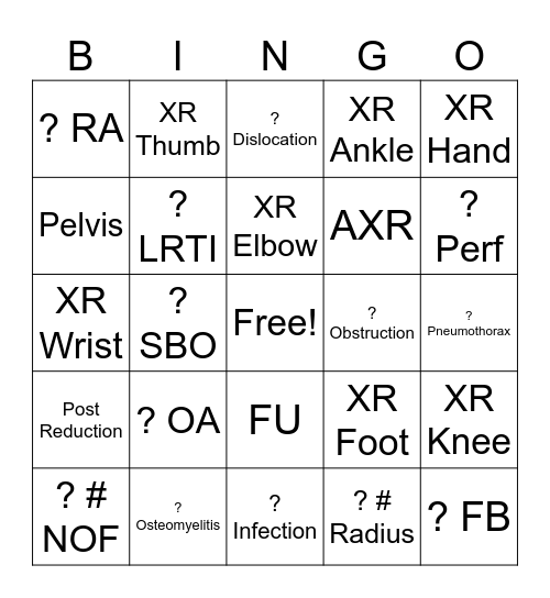 Radiology Bingo Card