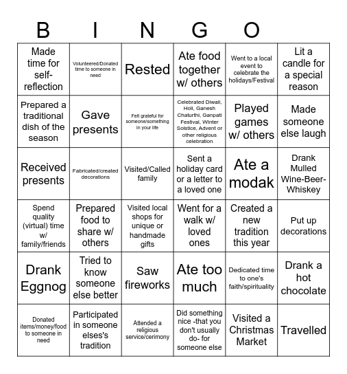 Holiday Bingo Card