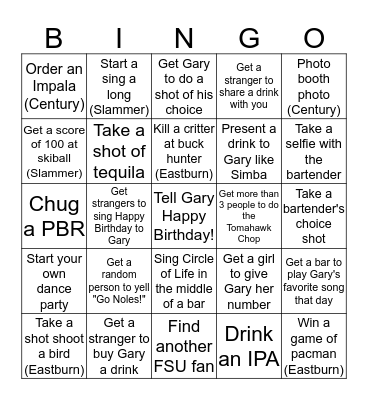 Gary's Birthday Bingo Card