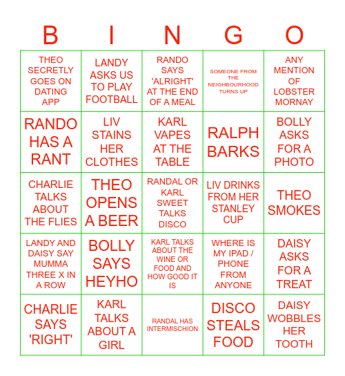 110 BINGO Card