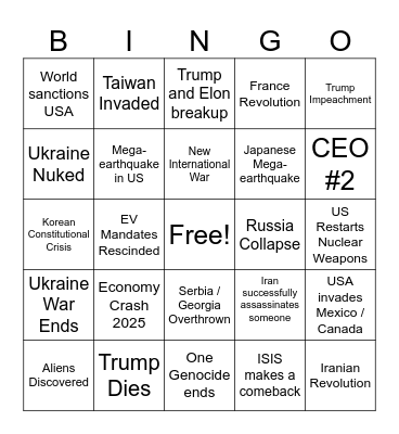 2025 Bingo Card Bingo Card