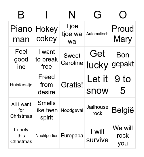 Van Erp muziekbingo Card