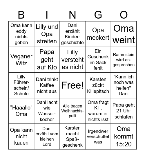 Weihnachten Bingo Card