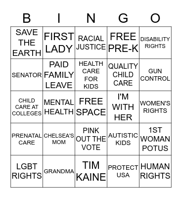 VOTE FOR HILLARY BINGO Card