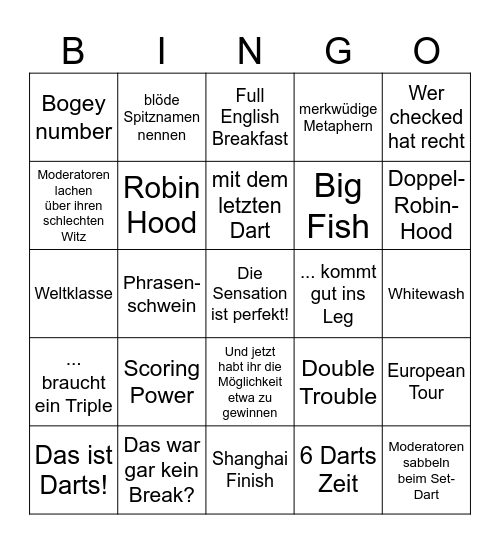 Darts WM Bingo Card