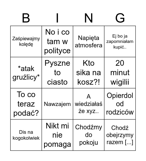 Święta Bingo Card