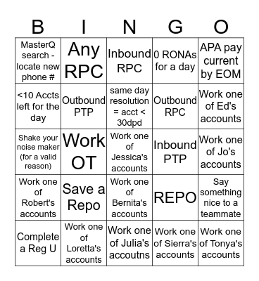 Team Bailey BINGO Card