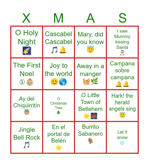 Bingo de Navidad: Villancicos - HH party Bingo Card