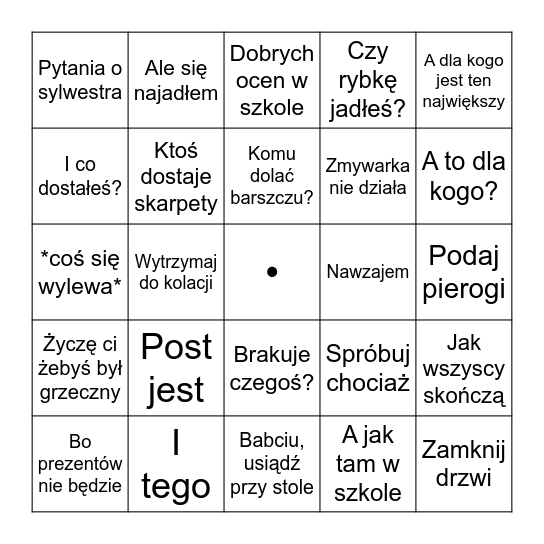 Świąteczne Bingo Card