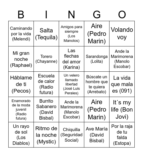 Bingo musical Bingo Card