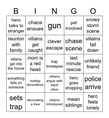 ULTIMATE home alone Bingo Card