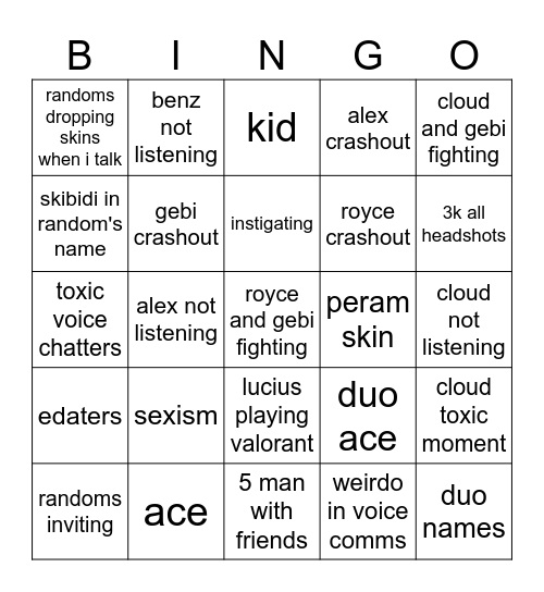 valorant Bingo Card