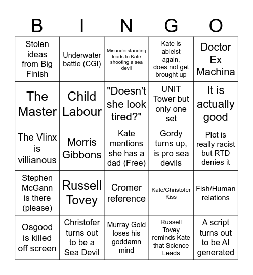 War Between Land and Sea Bingo Card