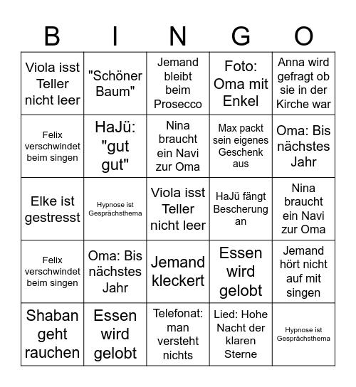 Weihnachts-Bingo Card