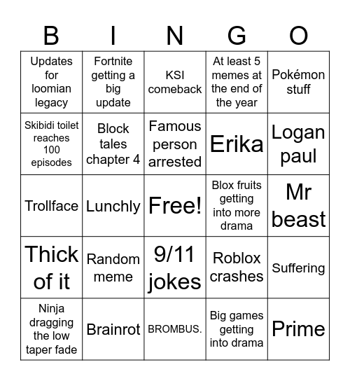 2025 bingo card Bingo Card