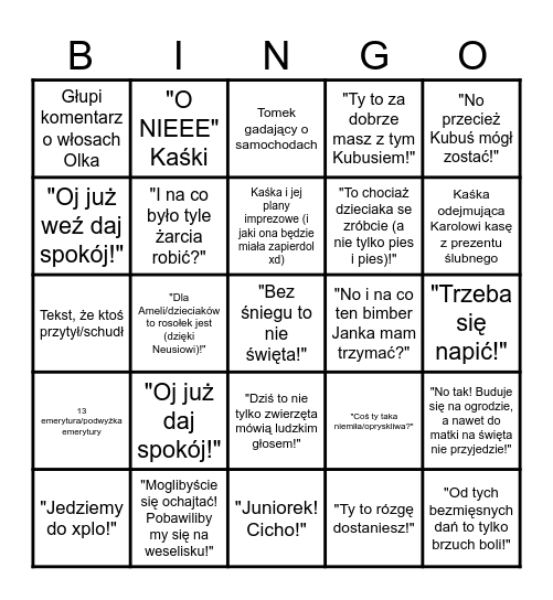 Świąteczne bingo ver. Zawidz Bingo Card