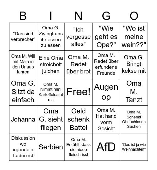 Weihnachten Bingo Card