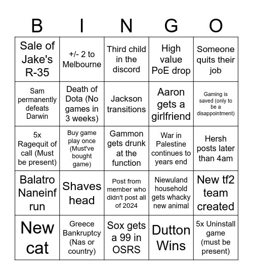 Untitled Bingo Card