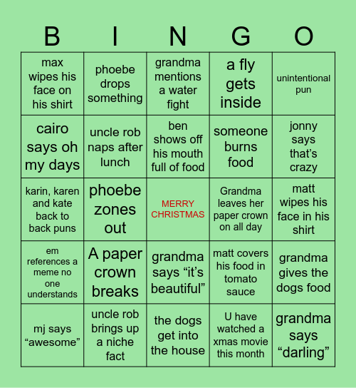 christmas 2025 Bingo Card